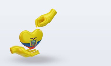 3D Bağış Günü Ekvador bayrağı sol görüşü yansıtıyor