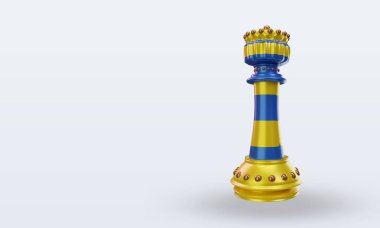 3D Satranç Kralı Ukrayna bayrağı sağ görüşü yansıtıyor