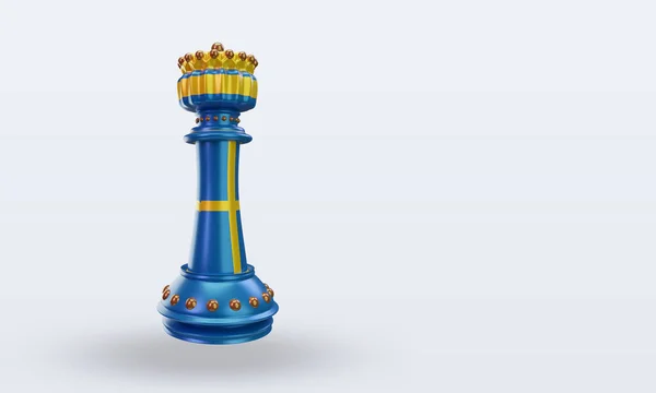 King Chess Sweden Flag Rendering Left View — стокове фото