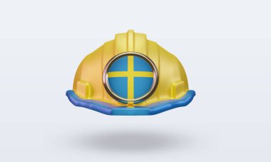 3D mühendis İsveç bayrağı ön görünüm oluşturma