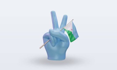 3D Barış Günü Cibuti bayrağı cephe görüntüsü veriyor