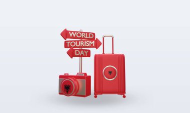 3d tourism day Albania flag rendering front view