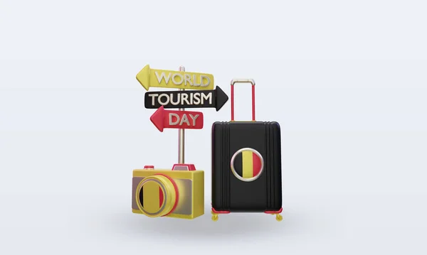 Turystyka Dzień Belgia Flaga Renderowania Widok Przodu — Zdjęcie stockowe