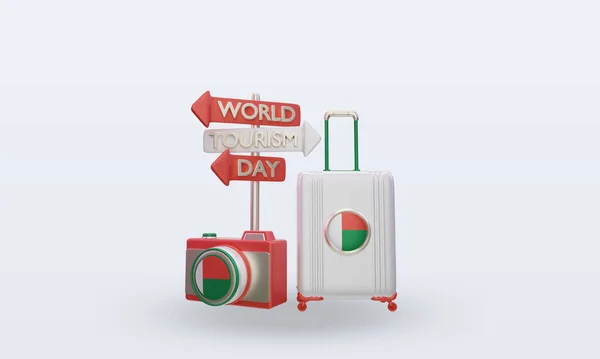 Dzień Turystyki Madagaskar Flaga Renderowania Widok Przodu — Zdjęcie stockowe
