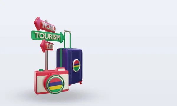 Tourism Day Mauritius Flag Rendering Left View — Foto de Stock