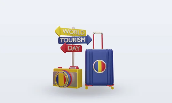 Tourism Day Romania Flag Rendering Front View — Foto de Stock