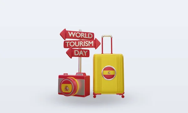 Tourism Day Spain Flag Rendering Front View — Stock Photo, Image