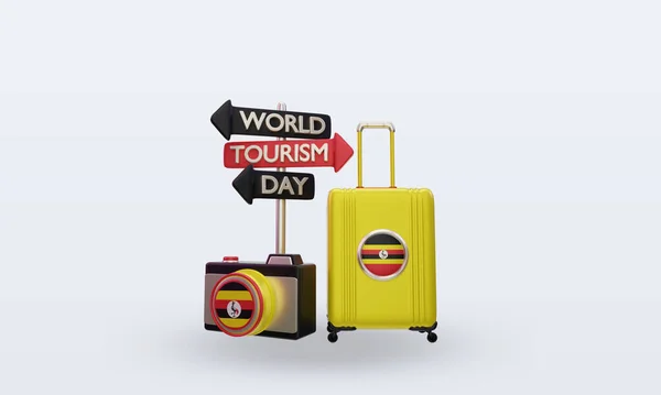 Tourism Day Uganda Flag Rendering Front View — Stock Photo, Image