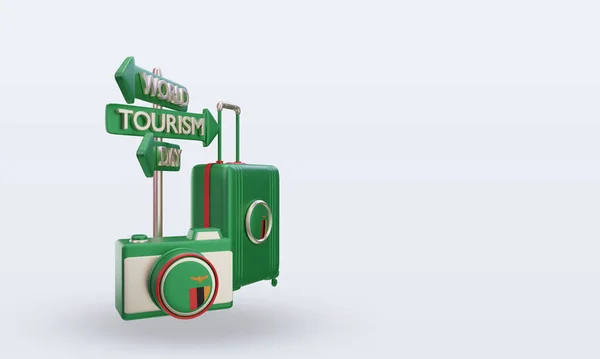 Tourism Day Zambia Flag Rendering Left View — Foto de Stock
