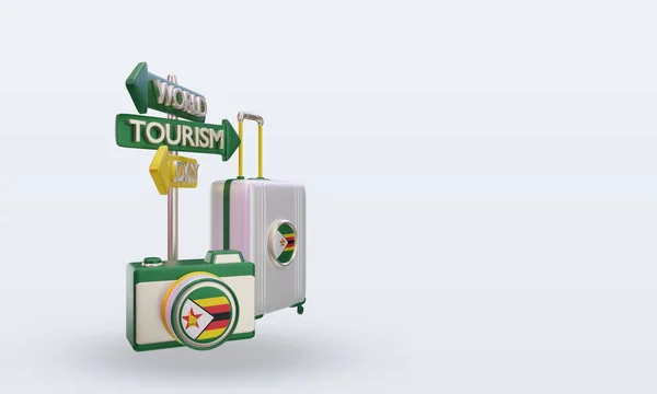 Tourism Day Zimbabwe Flag Rendering Left View — 스톡 사진