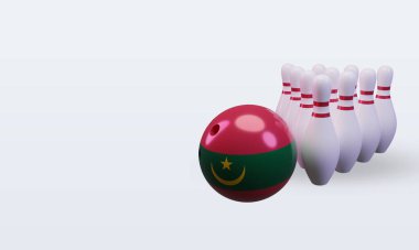 3d bowling day Mauritania flag rendering right view