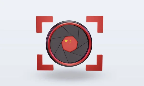 Shutter Camera China Flag Rendering Front View — Zdjęcie stockowe