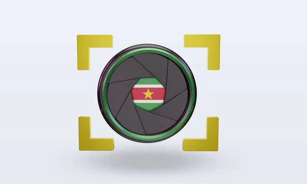 Shutter Camera Suriname Flag Rendering Front View — 图库照片