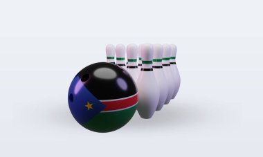 3d bowling day South Sudan flag rendering front view