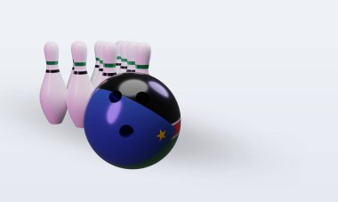 3d bowling day South Sudan flag rendering left view