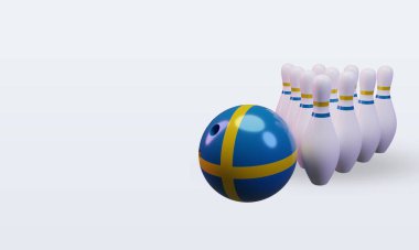 3d bowling day Sweden flag rendering right view