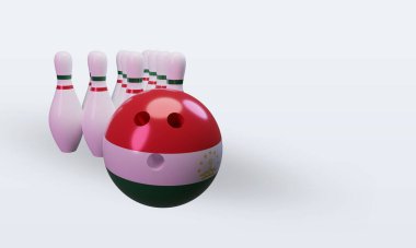 3d bowling day Tajikistan flag rendering left view