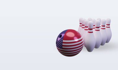3d bowling day America flag rendering right view