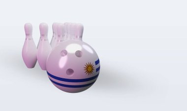 3d bowling day Uruguay flag rendering left view