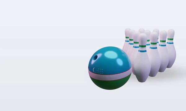 Bowling Day Uzbekistan Flag Rendering Right View — 스톡 사진