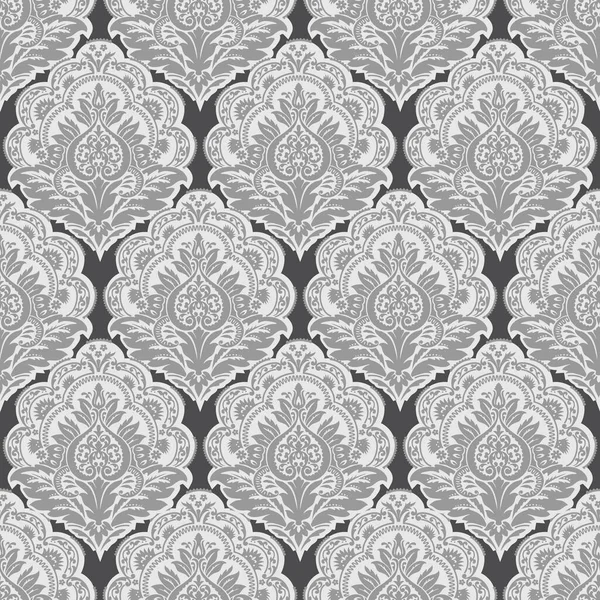 Scalloped floral bouquet seamless vector design in grays — Image vectorielle