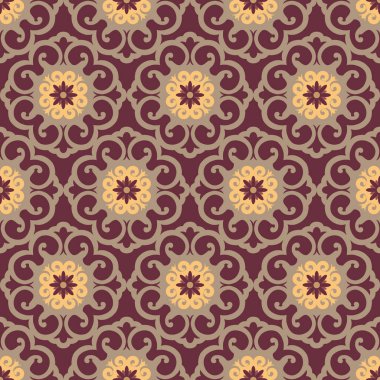 Orta Asya madalyonları birbirine kenetlenmiş vektörsüz tasarım. Vektör çizimi. Yatak, pencere bakımı, masa üstü tasarımı, kağıt ürünleri, hatıra defteri, mutfak tekstili için mükemmel. dekoratif