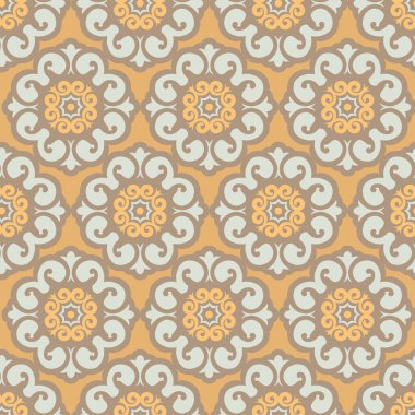 Orta Asya madalyonları birbirine kenetlenmiş vektörsüz tasarım. Vektör çizimi. Yatak, pencere bakımı, masa üstü tasarımı, kağıt ürünleri, hatıra defteri, mutfak tekstili için mükemmel. dekoratif