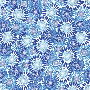 Allover Daisy paketlendi. Yönlendirilmeyen Tekrarlama Deseni. Vektör çizimi. Yatak, Pencere Tedavisi, Masaüstü Tasarımı, Kağıt ürünleri, Koleksiyon Defteri, Mutfak Tekstili İçin Mükemmel. 