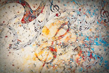 güzel soyut renkli kolaj notaları ile.