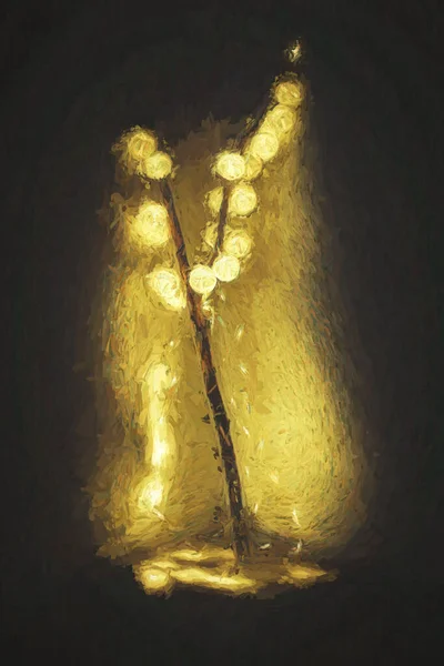 Lampe mit Kugeln auf Holzständer und Mosaikstruktur. — Stockfoto