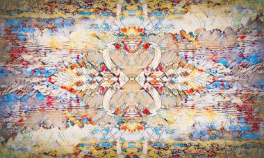 Beyaz kuğular ve mozaik yapıyla göl.