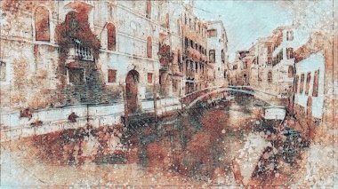 İtalya, Venedik 'in romantik manzarası. Bilgisayar resmi.