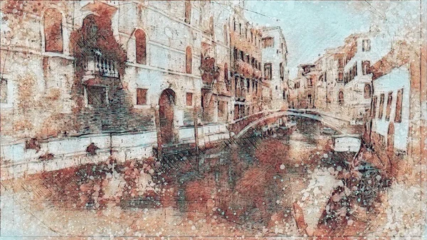 Paysage romantique de Venise, Italie. Peinture informatique. — Photo