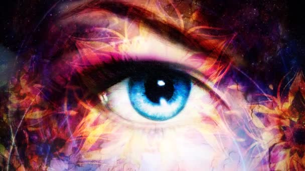 Kobieta oko i mandala, Streszczenie tło kolor. — Wideo stockowe