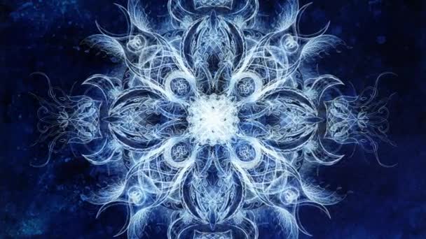 Mandala ornamental. Dibujo original a mano y collage informático. Estructura de color azul. Efecto invierno. — Vídeos de Stock