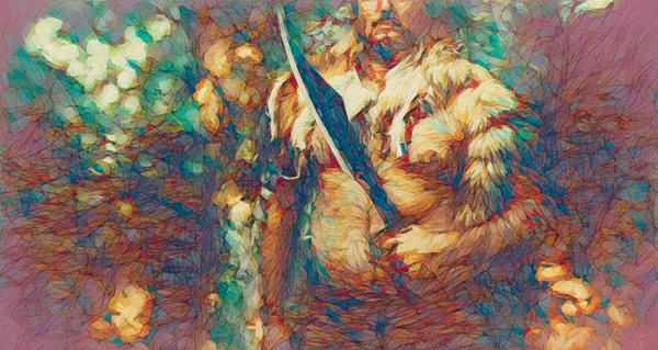 Shamanic man in the nature, Painting effect. — Stock Photo, Image