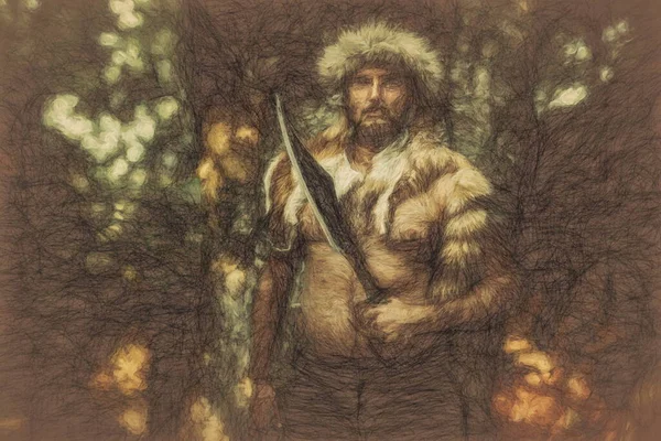 Shamanic man in the nature, Painting effect. — Stock Photo, Image