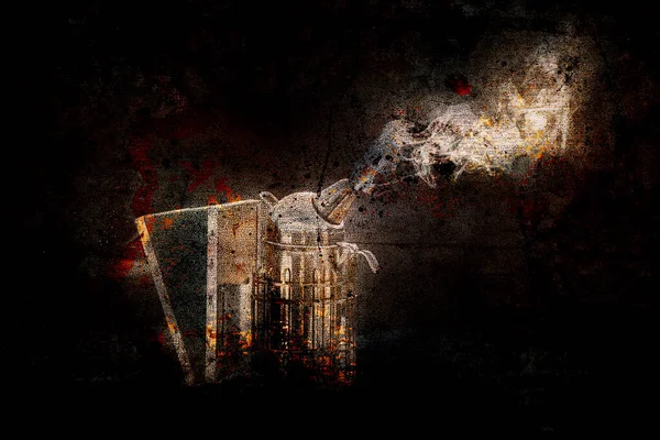 Arıları dumanla işlemek için duman arıcısı. Eski fotoğraf efekti