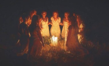 Gece seremonisindeki kadınlar. Tören alanı. Resim efekti