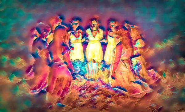 Women Night Ceremony Ceremony Space Painting Effect — 图库照片