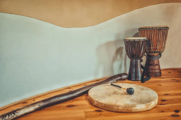 Shaman Drums Djembe Didgeridoo Ceremony Space — Zdjęcie stockowe