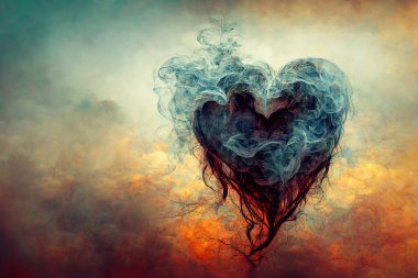 Heart shaped cloud, beautiful magic smoke heart