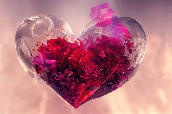 Heart and rose flower on abstract background