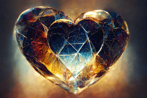 Beautiful crystal heart on color blur background.