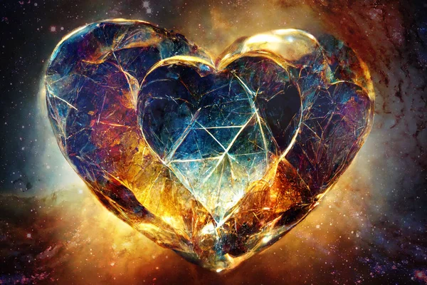 Piękne Kryształowe Serce Przestrzeni Kosmicznej — Zdjęcie stockowe