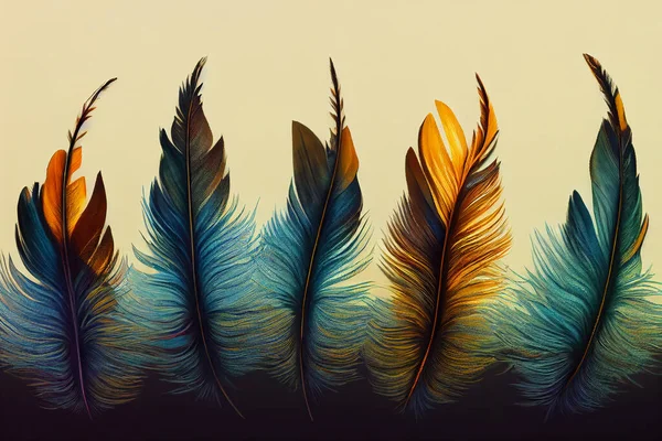 Beautiful Multicolored Bird Feathers Digital Illustration — Stock Photo, Image