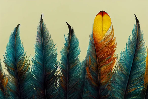 Красивые Разноцветные Птичьи Перья Цифровая Иллюстрация — стоковое фото