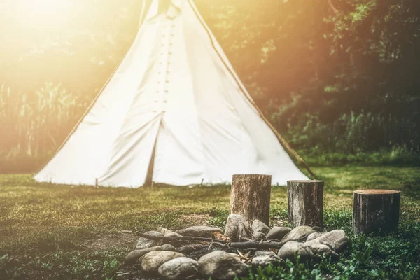 White Teepee Indian Tent Standing Beautiful Landscape — Foto Stock