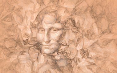 Mona Lisa 'nın üretimi Leonardo da Vinci' nin gül yaprakları ve çizim efekti