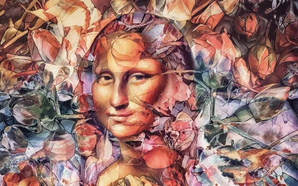 Репродукція Мони Лізи Леонардо Вінчі Пелюстках Троянд — стокове фото
